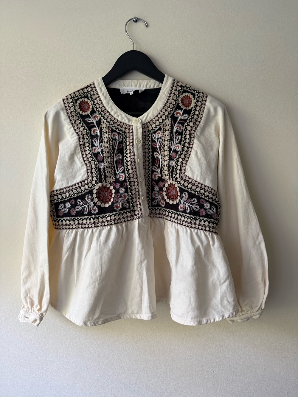ba&sh Cotton Cream Embroidered Peasant Blouse. Sample piece. Size 1, fits XS/S